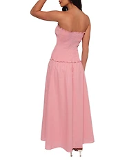 Petal & Pup Bea Linen Blend Strapless Ruffle Trim Drop Waist Maxi Dress