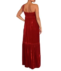 Petal & Pup Betina One Shoulder Bow Velvet Maxi Dress