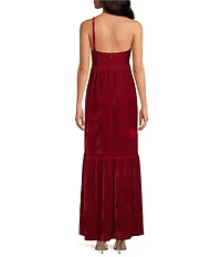 Petal & Pup Betina One Shoulder Bow Velvet Maxi Dress
