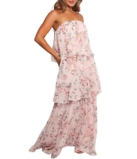 Petal & Pup Bloom Floral Print Strapless Drop-Tiered Ruffle Maxi Dress