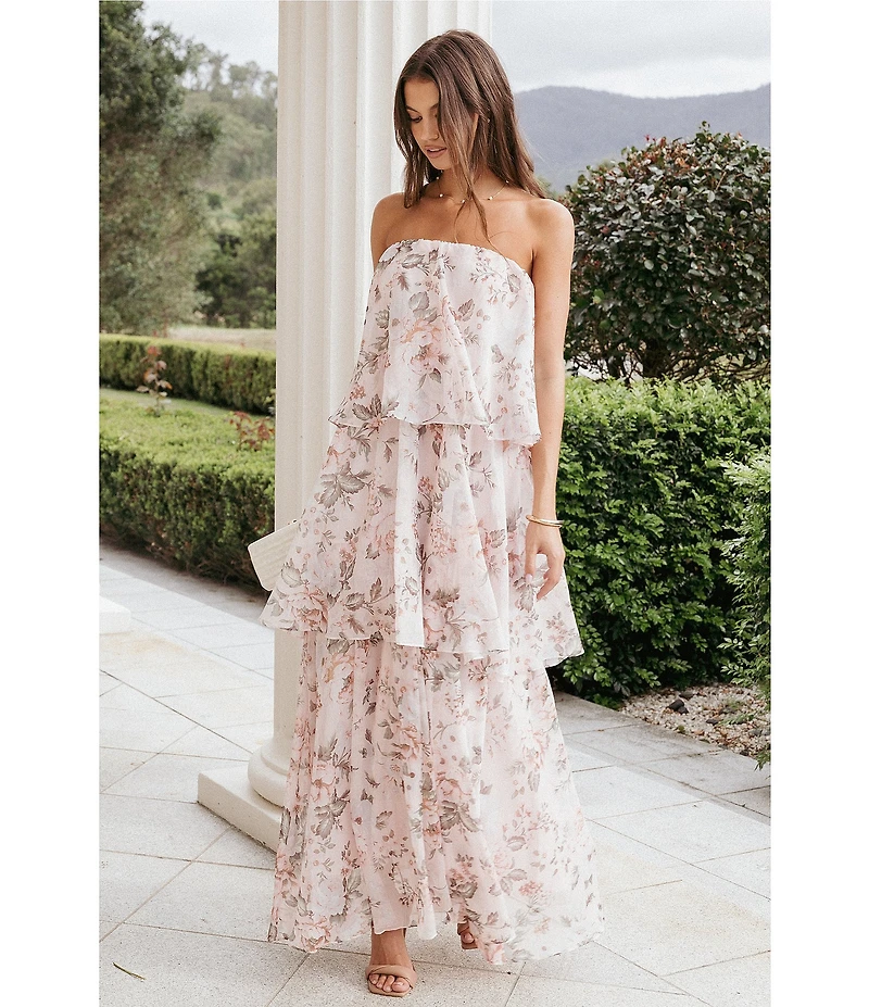 Petal & Pup Bloom Floral Print Strapless Drop-Tiered Ruffle Maxi Dress