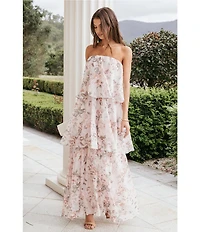 Petal & Pup Bloom Floral Print Strapless Drop-Tiered Ruffle Maxi Dress
