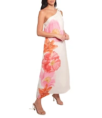 Petal & Pup Charlize Floral Motif One Shoulder Chamise Maxi Dress