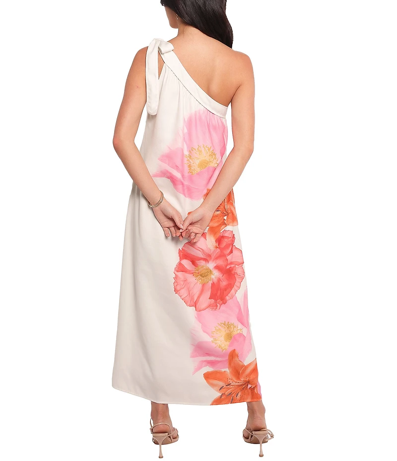 Petal & Pup Charlize Floral Motif One Shoulder Chamise Maxi Dress