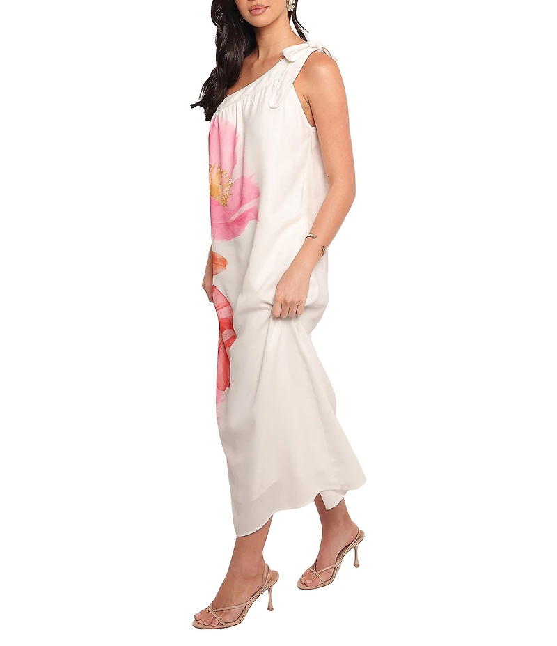Petal & Pup Charlize Floral Motif One Shoulder Chamise Maxi Dress