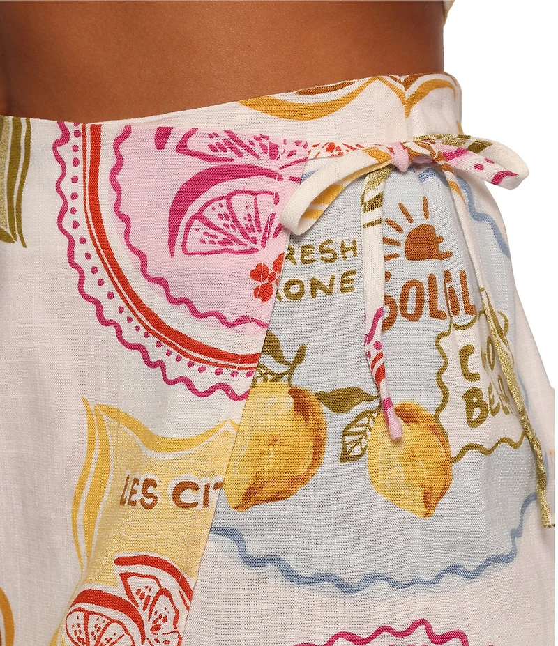 Petal & Pup Siena Printed Linen Blend Coordinating Mini Wrap Skirt