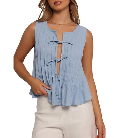 Petal & Pup Delia Round Neck Pleated Tie Front Top