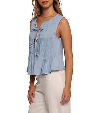 Petal & Pup Delia Round Neck Pleated Tie Front Top