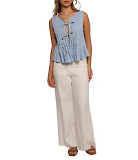 Petal & Pup Delia Round Neck Pleated Tie Front Top