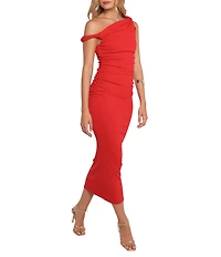 Petal & Pup Fira One Shoulder Ruched Twist Detail Bodycon Midi Dress