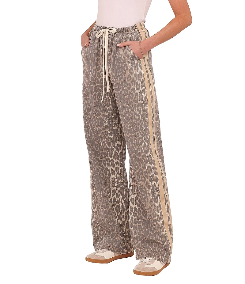 Petal & Pup Fletcher Leopard High-Waisted Wide Leg Denim Racer Pants