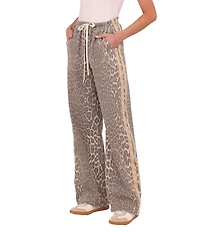 Petal & Pup Fletcher Leopard High-Waisted Wide Leg Denim Racer Pants