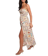 Petal & Pup Hana Sardinia Print Sweetheart Neck Sleeveless Cut-Out Shirred Maxi Dress