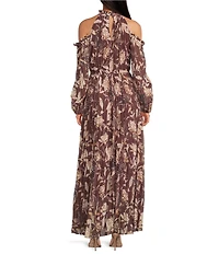 Petal & Pup Hilary Floral Print Mock Neck Off The Shoulder Long Sleeve Pleated Maxi Dress