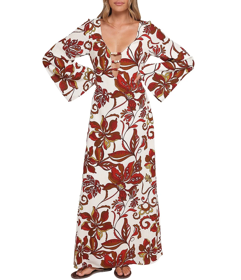 Petal & Pup Inala Floral Print V-Neck Long Sleeve Maxi Dress