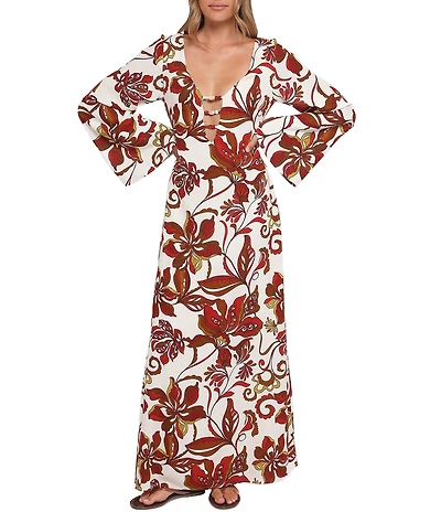 Petal & Pup Inala Floral Print V-Neck Long Sleeve Maxi Dress