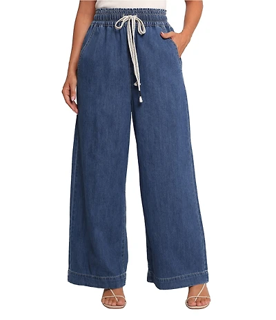 Petal & Pup Jenni Elastic Drawstring Waist Wide Leg Pull-On Denim Pants