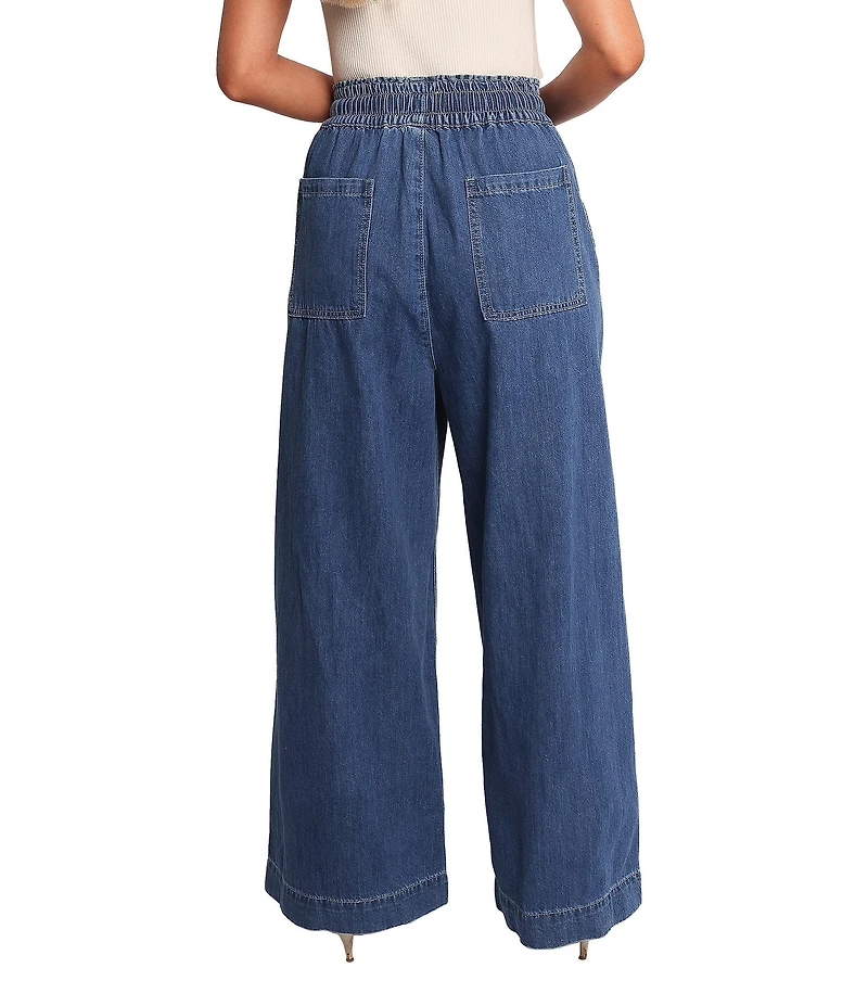 Petal & Pup Jenni Elastic Drawstring Waist Wide Leg Pull-On Denim Pants