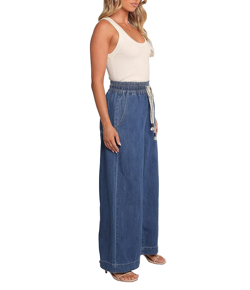 Petal & Pup Jenni Elastic Drawstring Waist Wide Leg Pull-On Denim Pants