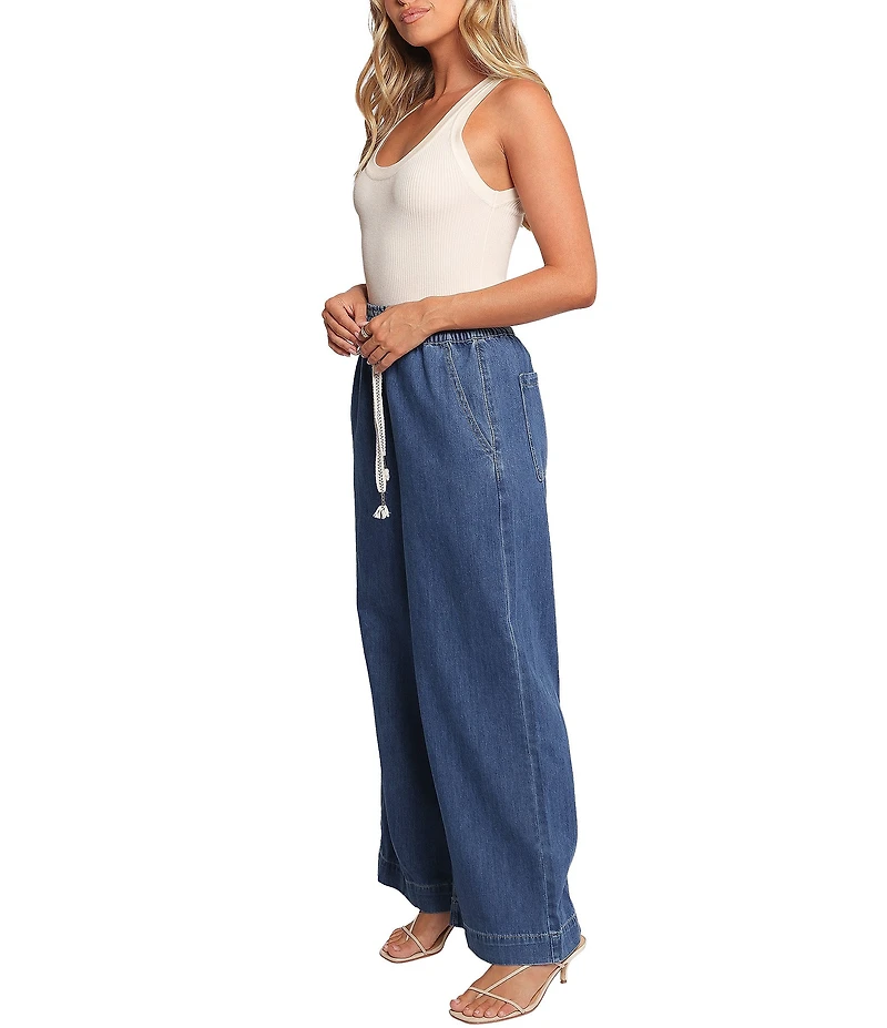 Petal & Pup Jenni Elastic Drawstring Waist Wide Leg Pull-On Denim Pants