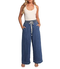 Petal & Pup Jenni Elastic Drawstring Waist Wide Leg Pull-On Denim Pants