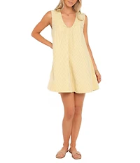 Petal & Pup Jorah Gingham Print V-Neck Sleeveless Mini Dress