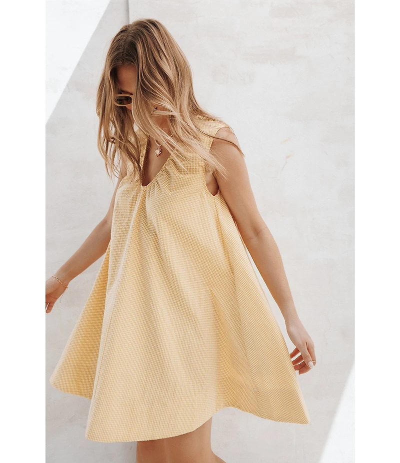 Petal & Pup Jorah Gingham Print V-Neck Sleeveless Mini Dress