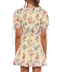 Petal & Pup Kaelyn Floral Print High Neck Short Sleeve Shirred Drop Waist Mini Dress