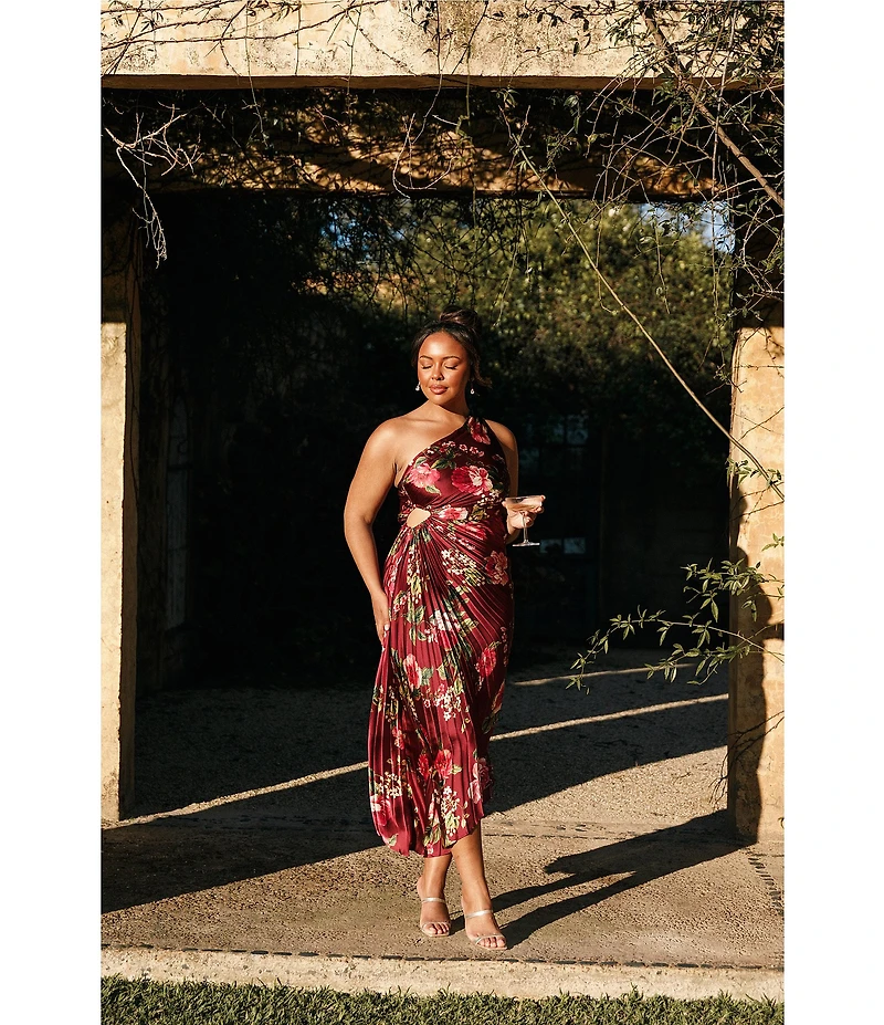 Petal & Pup Kleo Floral Print One Shoulder Sleeveless Asymmetrical Midi Dress