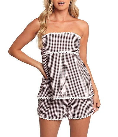 Petal & Pup Kyle Gingham Print Strapless Top and High Waisted Short Two Piece Set