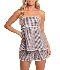 Petal & Pup Kyle Gingham Print Strapless Top and High Waisted Short Two Piece Set