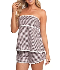 Petal & Pup Kyle Gingham Print Strapless Top and High Waisted Short Two Piece Set