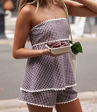 Petal & Pup Kyle Gingham Print Strapless Top and High Waisted Short Two Piece Set