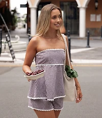 Petal & Pup Kyle Gingham Print Strapless Top and High Waisted Short Two Piece Set