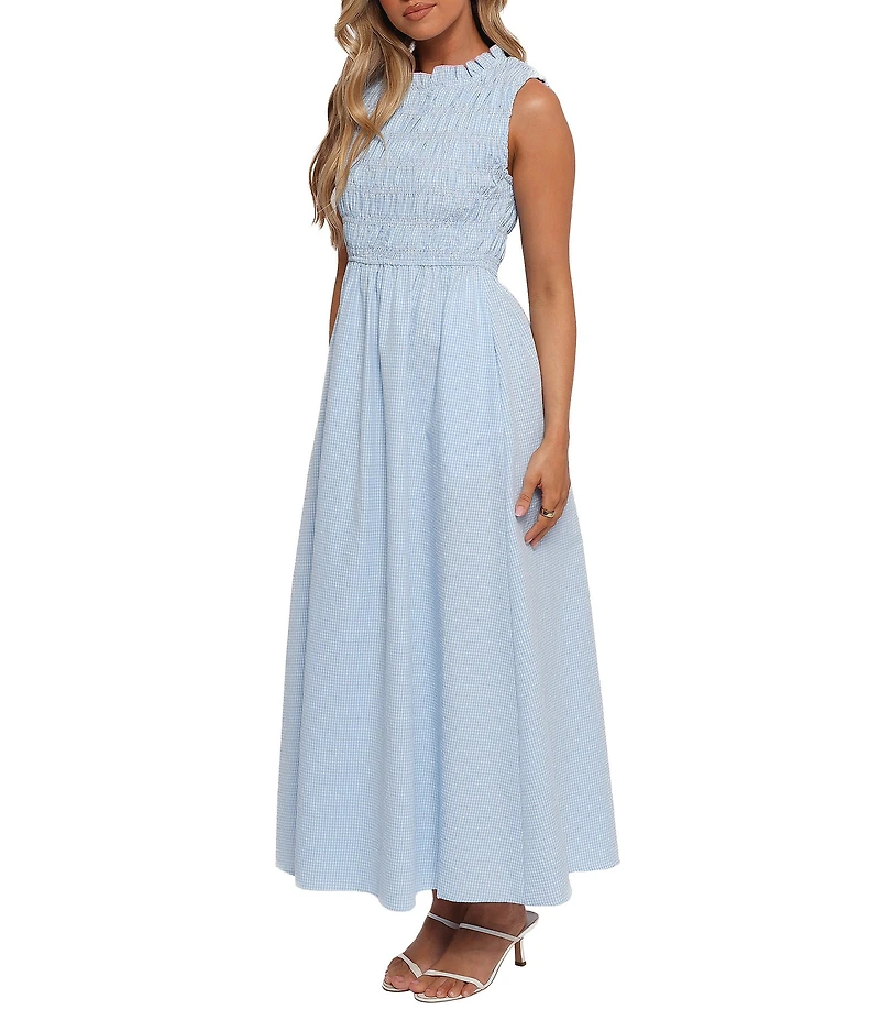 Petal & Pup Lanna Mini Gingham High Neck Ruffle Trim A-Line Maxi Dress