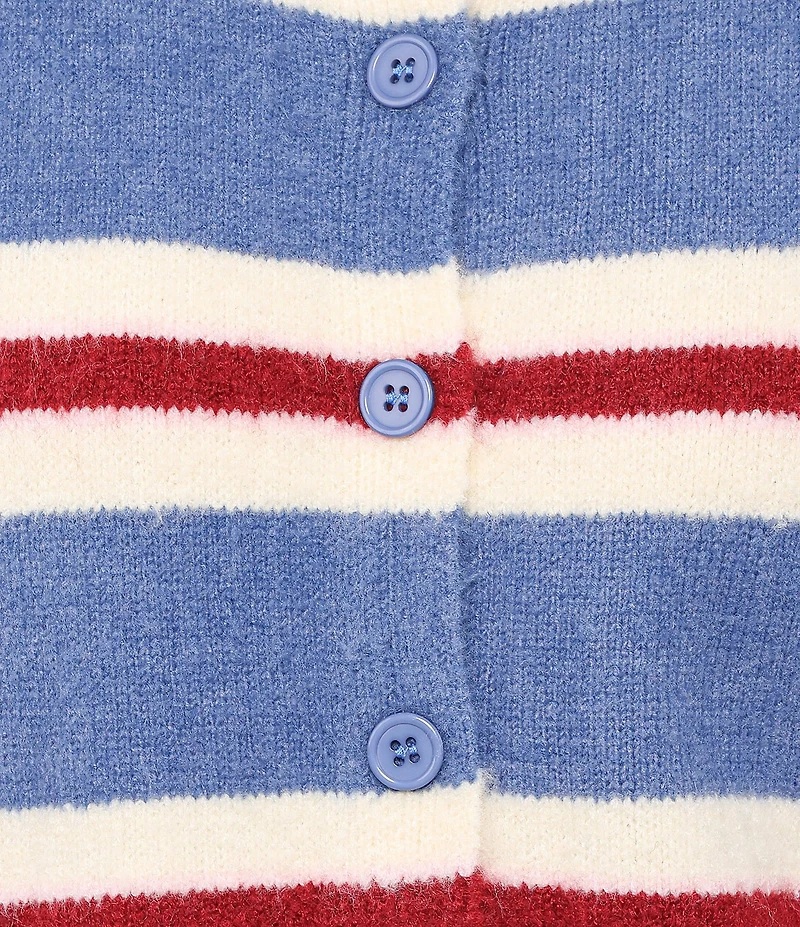 Petal & Pup Lilith Stripe Round Neck Short Sleeve Button Front Knit Sweater Top