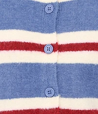 Petal & Pup Lilith Stripe Round Neck Short Sleeve Button Front Knit Sweater Top
