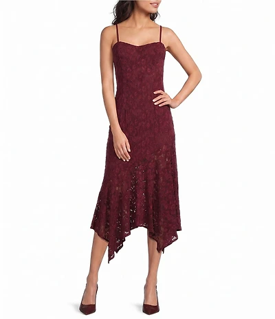 Petal & Pup Lorde Velvet Floral Lace Square Neck Sleeveless Midi Dress