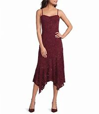 Petal & Pup Lorde Velvet Floral Lace Square Neck Sleeveless Midi Dress