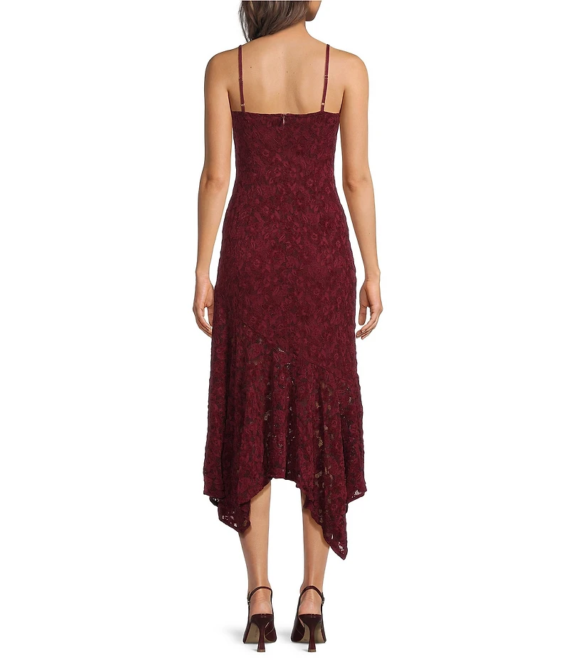 Petal & Pup Lorde Velvet Floral Lace Square Neck Sleeveless Midi Dress