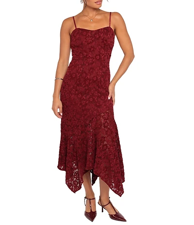 Petal & Pup Lorde Velvet Floral Lace Square Neck Sleeveless Midi Dress