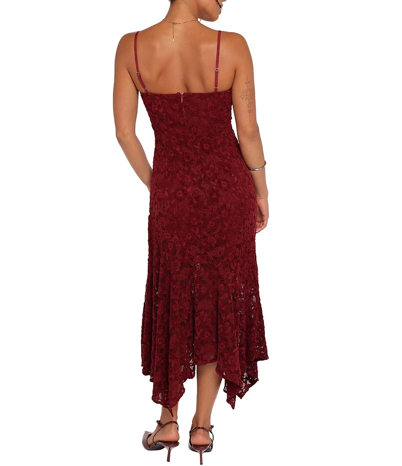 Petal & Pup Lorde Velvet Floral Lace Square Neck Sleeveless Midi Dress