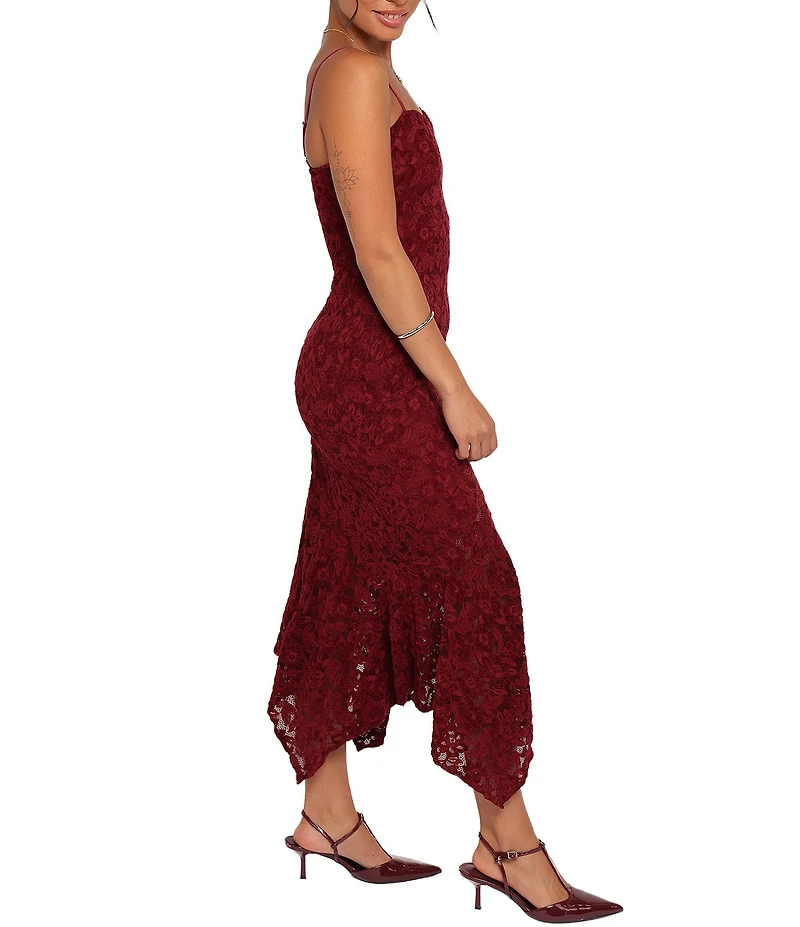 Petal & Pup Lorde Velvet Floral Lace Square Neck Sleeveless Midi Dress