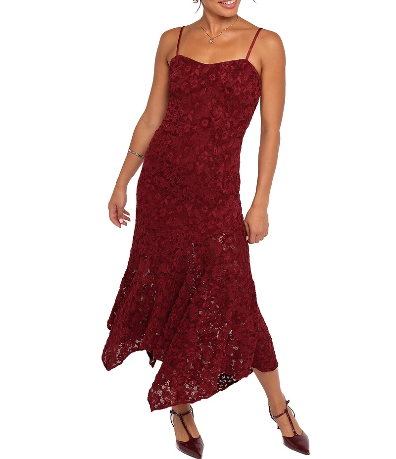 Petal & Pup Lorde Velvet Floral Lace Square Neck Sleeveless Midi Dress