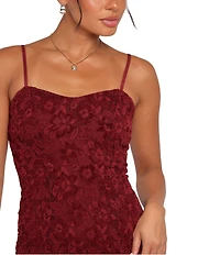 Petal & Pup Lorde Velvet Floral Lace Square Neck Sleeveless Midi Dress