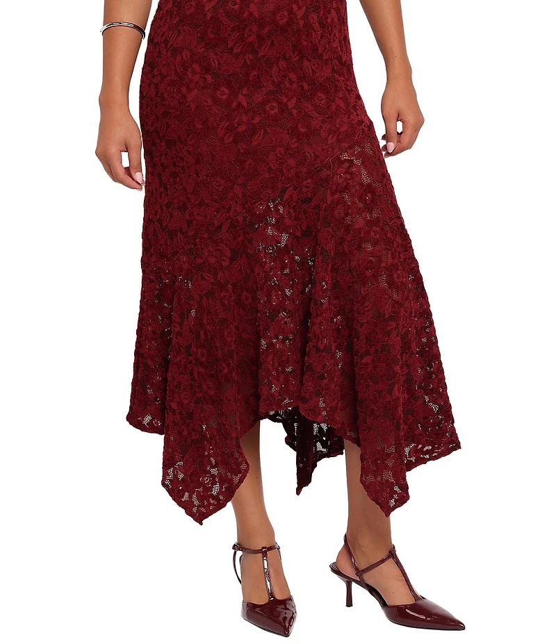 Petal & Pup Lorde Velvet Floral Lace Square Neck Sleeveless Midi Dress