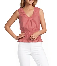 Petal & Pup Lucilla Scoop V-Neck Sleeveless Shirred Waist Top