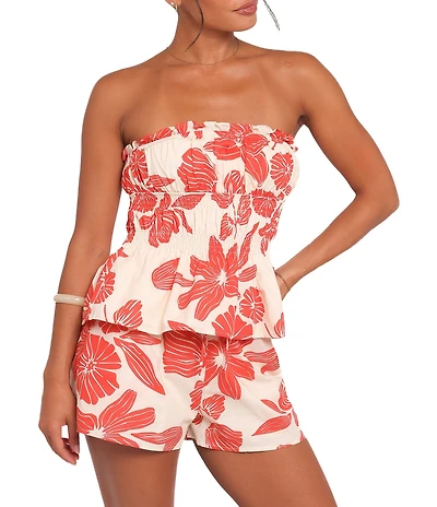 Petal & Pup Luna Floral Print Strapless Peplum Top and High Rise Short Set