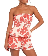 Petal & Pup Luna Floral Print Strapless Peplum Top and High Rise Short Set