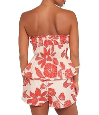 Petal & Pup Luna Floral Print Strapless Peplum Top and High Rise Short Set